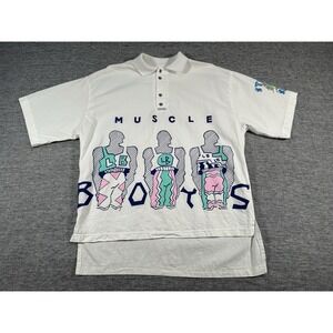 Vintage Local Boys Polo Shirt Mens Medium White Muscle Street Surf Italian Boys